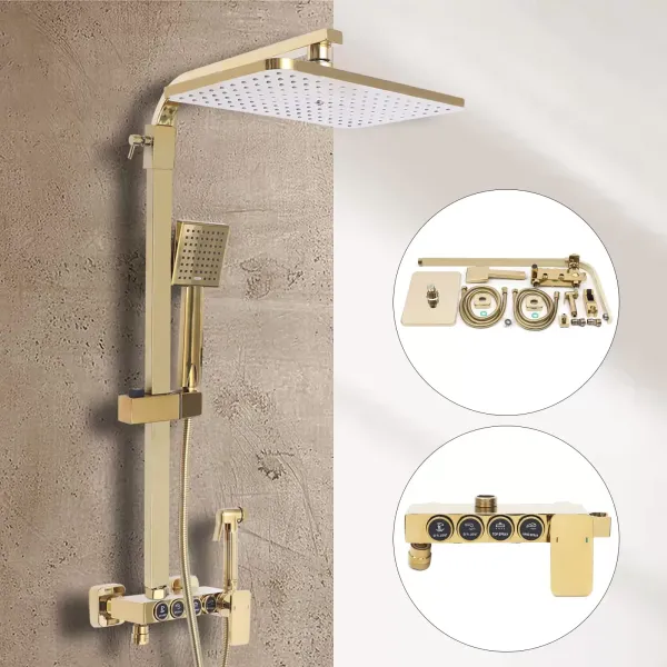 Shower System Faucets Rain Shower Shower Set with Hand Shower Shower Bar Brass 9x9"