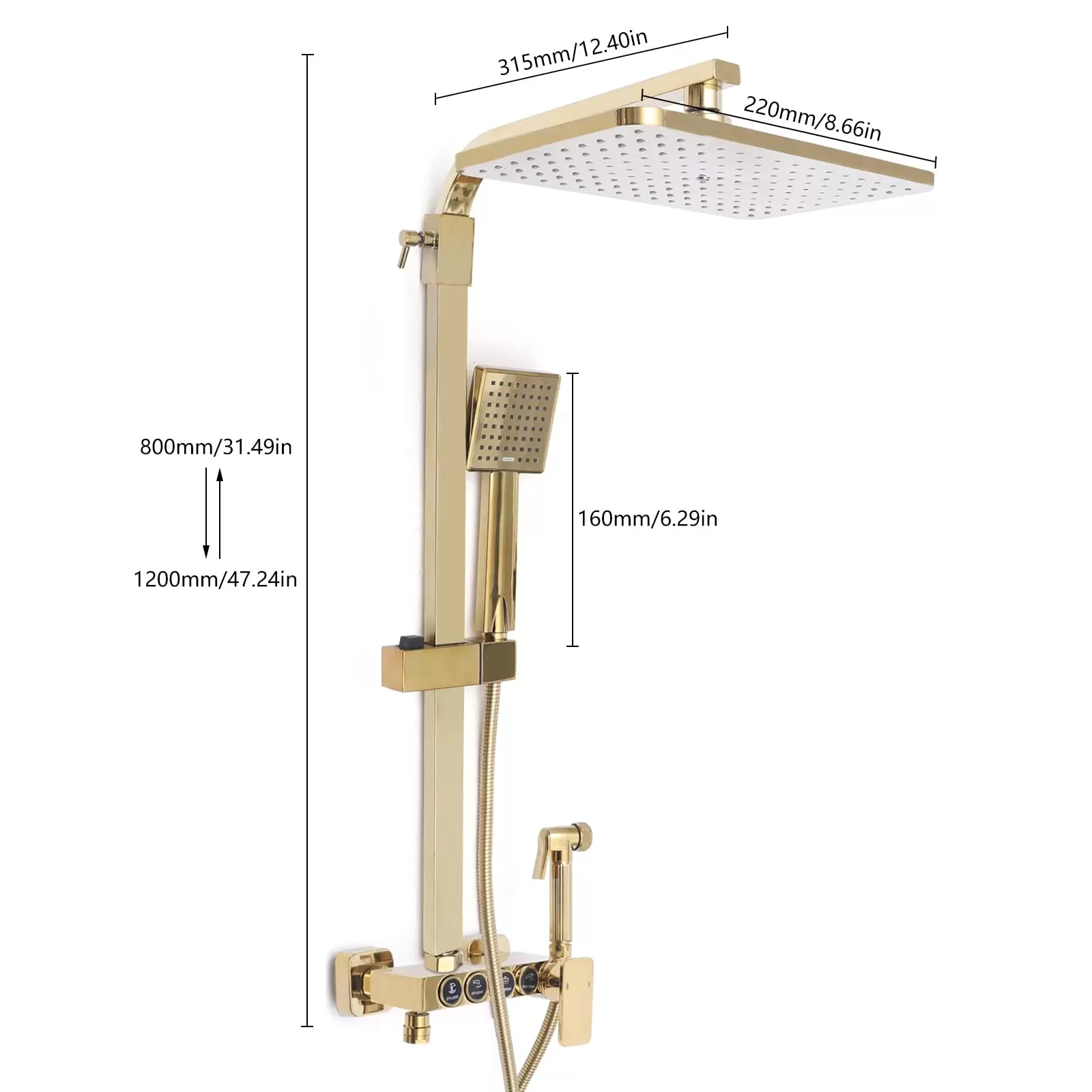 Shower System Faucets Rain Shower Shower Set with Hand Shower Shower Bar Brass 9x9" Shower System Faucets Rain Shower Shower Set with Hand Shower Shower Bar Brass 9x9"