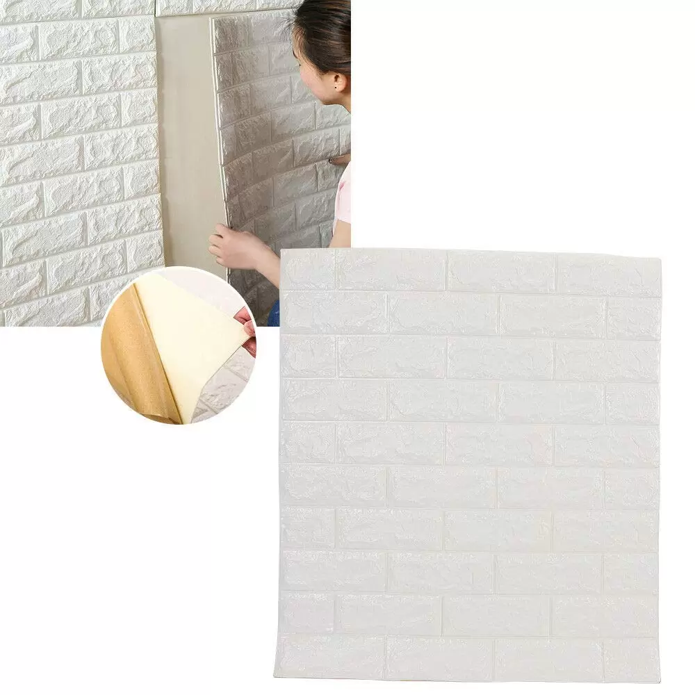 3D PE Foam Wall Paper Self-Adhesive Soft Anti-Collision Wall Decor for Bathroom Balcony Kitchen 70x77cm