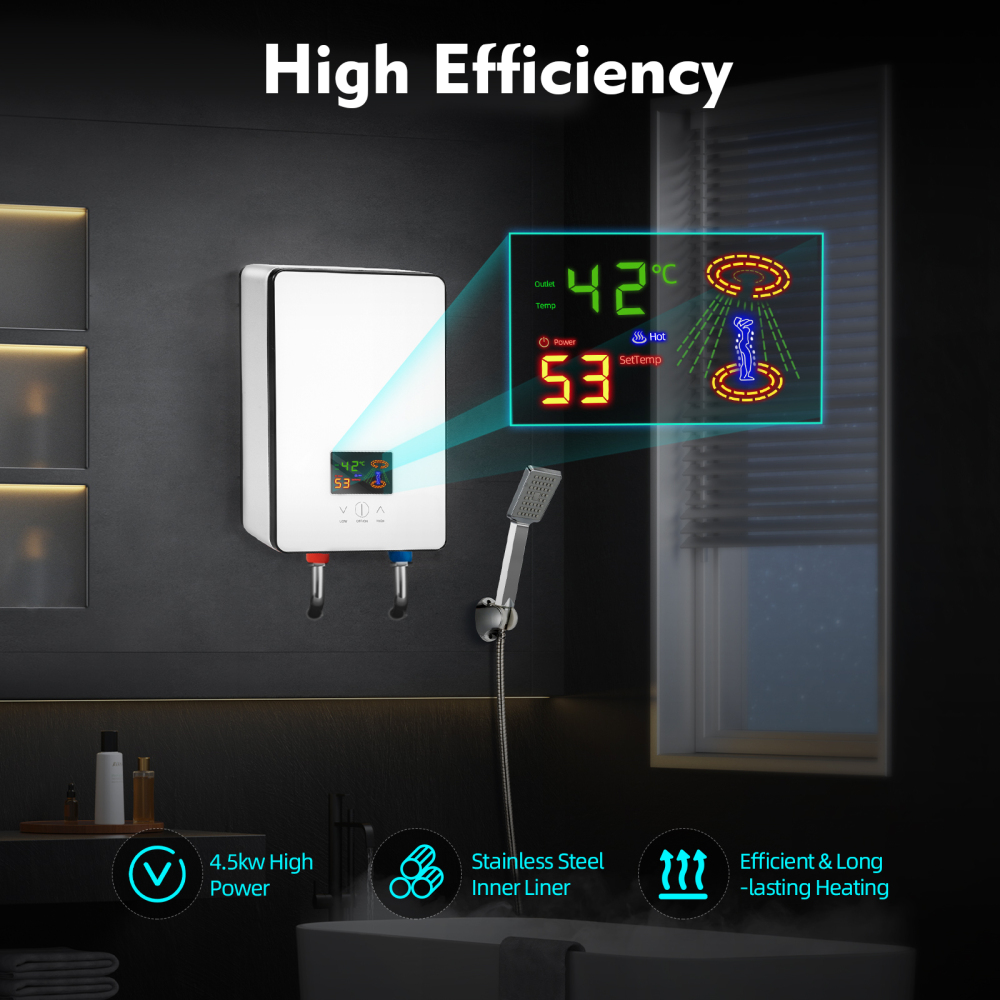 6500W Digital Electric Water Heater, Tankless Bath Shower Hot Water for Kitchen Bathroom Bathtub