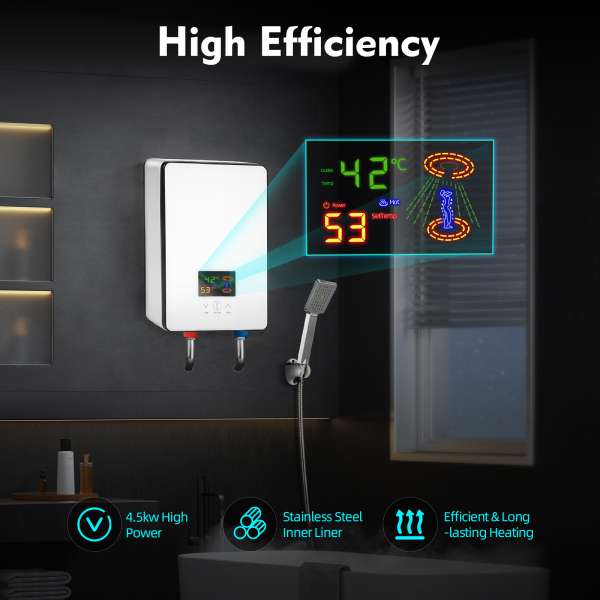 6500W Digital Electric Water Heater, Tankless Bath Shower Hot Water for Kitchen Bathroom Bathtub