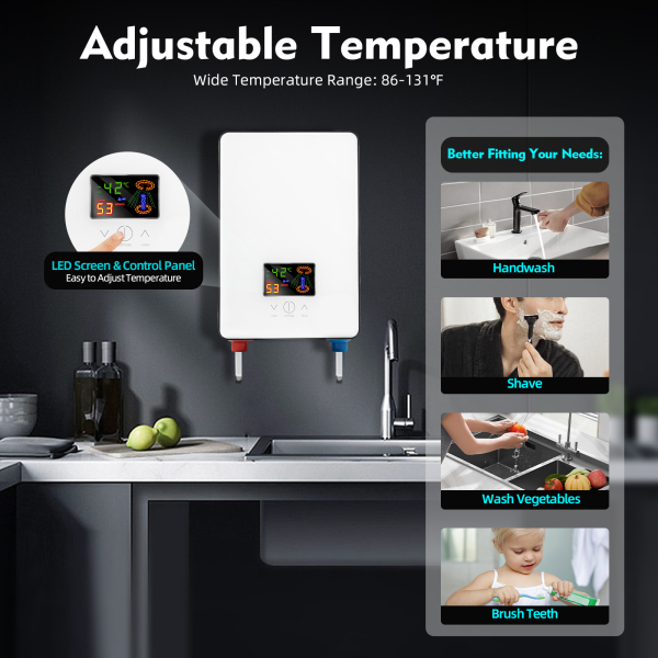 6500W Digital Electric Water Heater, Tankless Bath Shower Hot Water for Kitchen Bathroom Bathtub