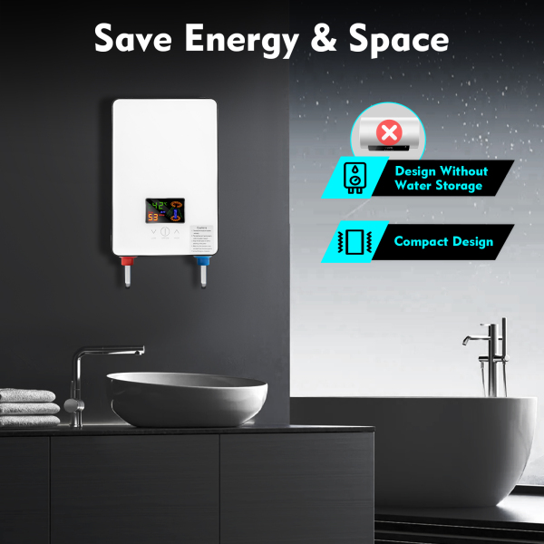 6500W Digital Electric Water Heater, Tankless Bath Shower Hot Water for Kitchen Bathroom Bathtub