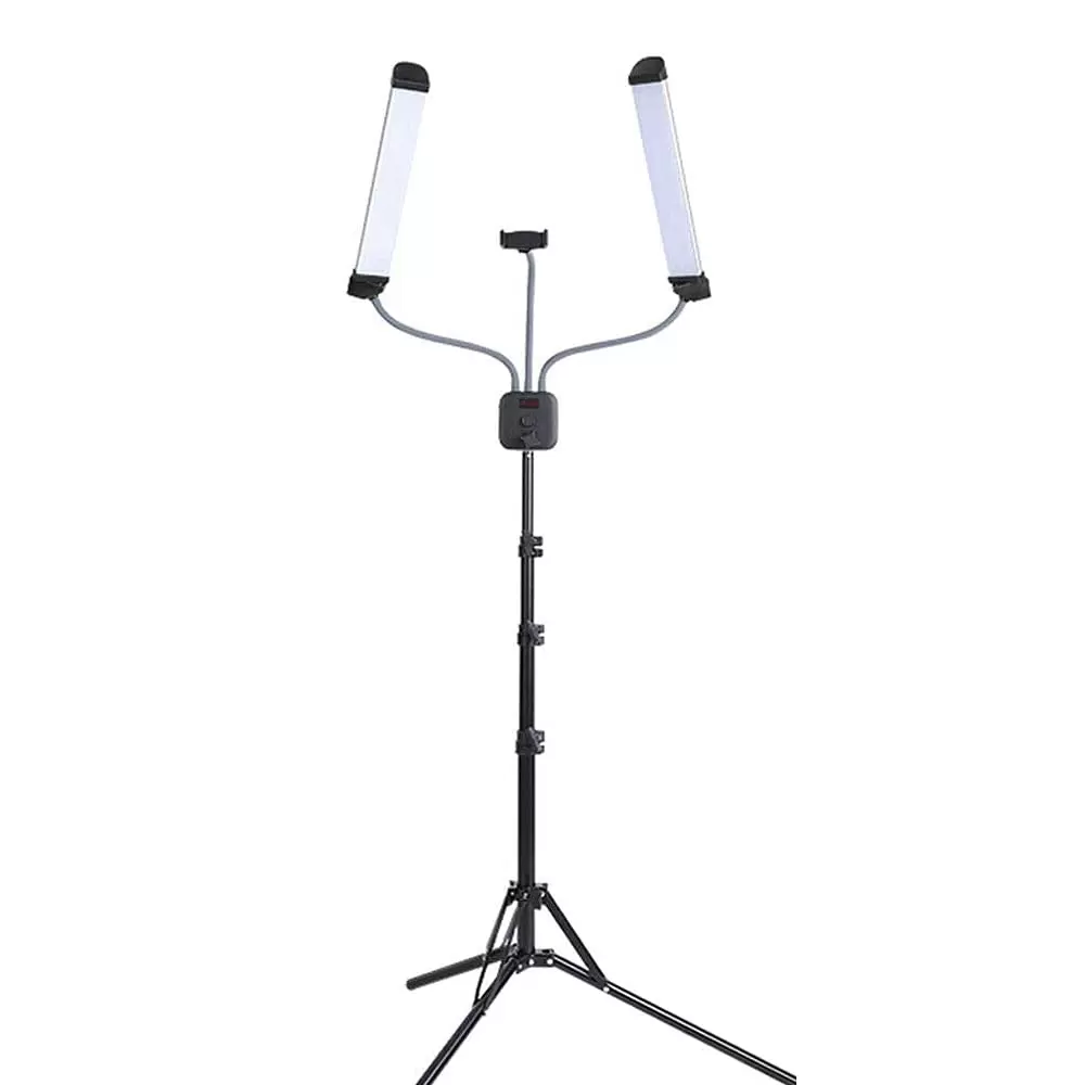 LED Eyelash and Makeup Lamp with Cell Phone Holder and Telescopic Tripod USB Port  Retractable Tripod for Streaming Nail Studio Dressing Table