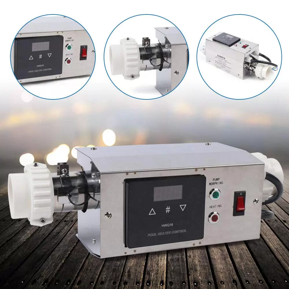 Swimming Pool Heat Pump, 3 kW, Stainless Steel, Electric Swimming Pool Heater, 3 kW Thermostat