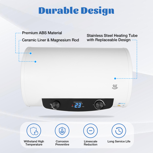 35L Digital Display Electric Water Heater Electric Water Heater Electric Hot Water Tank for Kitchen Bathroom Laundry Salon Garage White 2000W