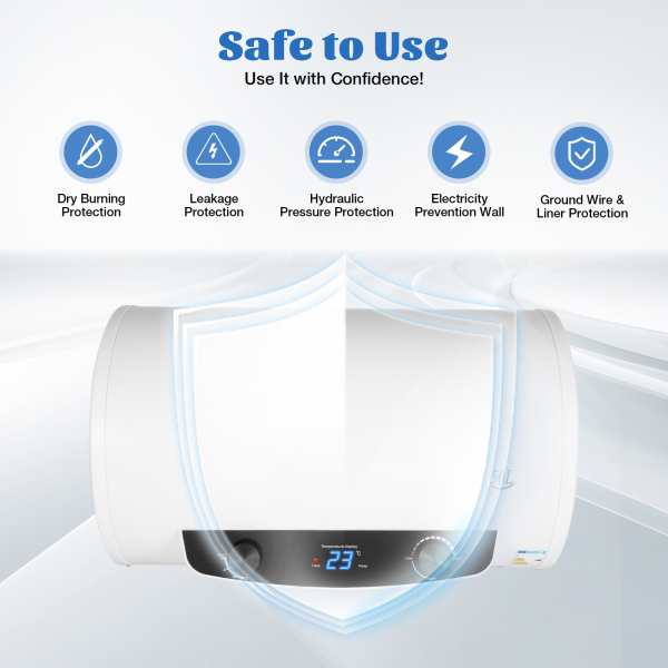 35L Digital Display Electric Water Heater Electric Water Heater Electric Hot Water Tank for Kitchen Bathroom Laundry Salon Garage White 2000W