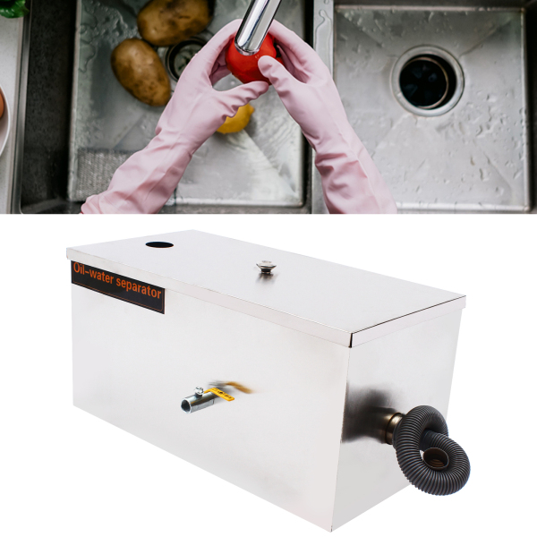Commercial Grease Interceptor Stainless Steel Grease Trap Under Sink Grease Trap for Restaurant Factory Home Kitchen Silver