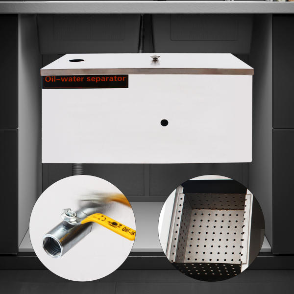 Commercial Grease Interceptor Stainless Steel Grease Trap Under Sink Grease Trap for Restaurant Factory Home Kitchen Silver