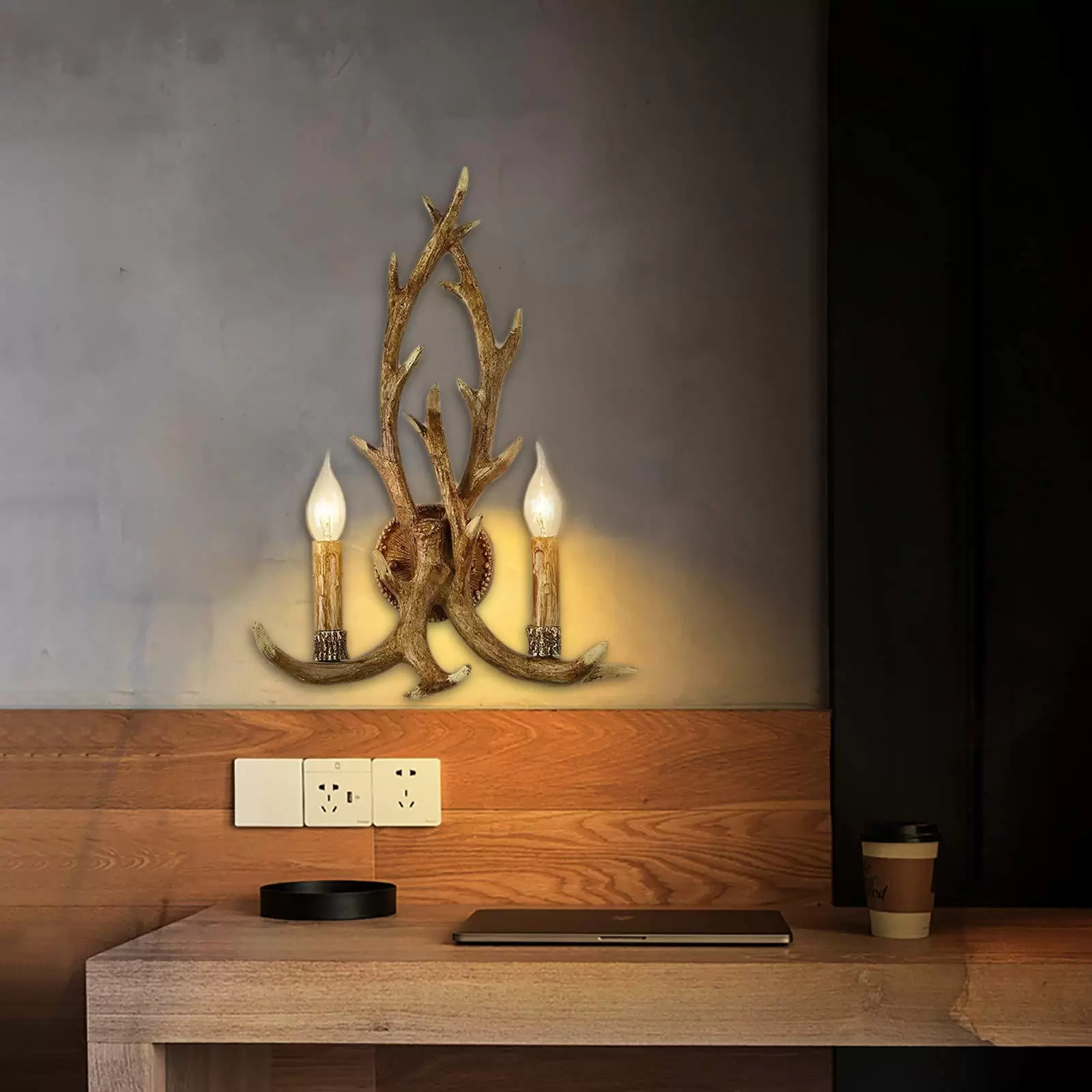 Rustic Antler Deer Horn Wall Lamp 2 Lights Creative Personality 38cm-50cm 2 Bulbs Included Deer Antler Wall Light E14 Wall Light Support Lamp Rustic Antler Deer Horn Wall Lamp 2 Lights Creative Personality 38cm-50cm 2 Bulbs Included Deer Antler Wall Light E14 Wall Light Support Lamp