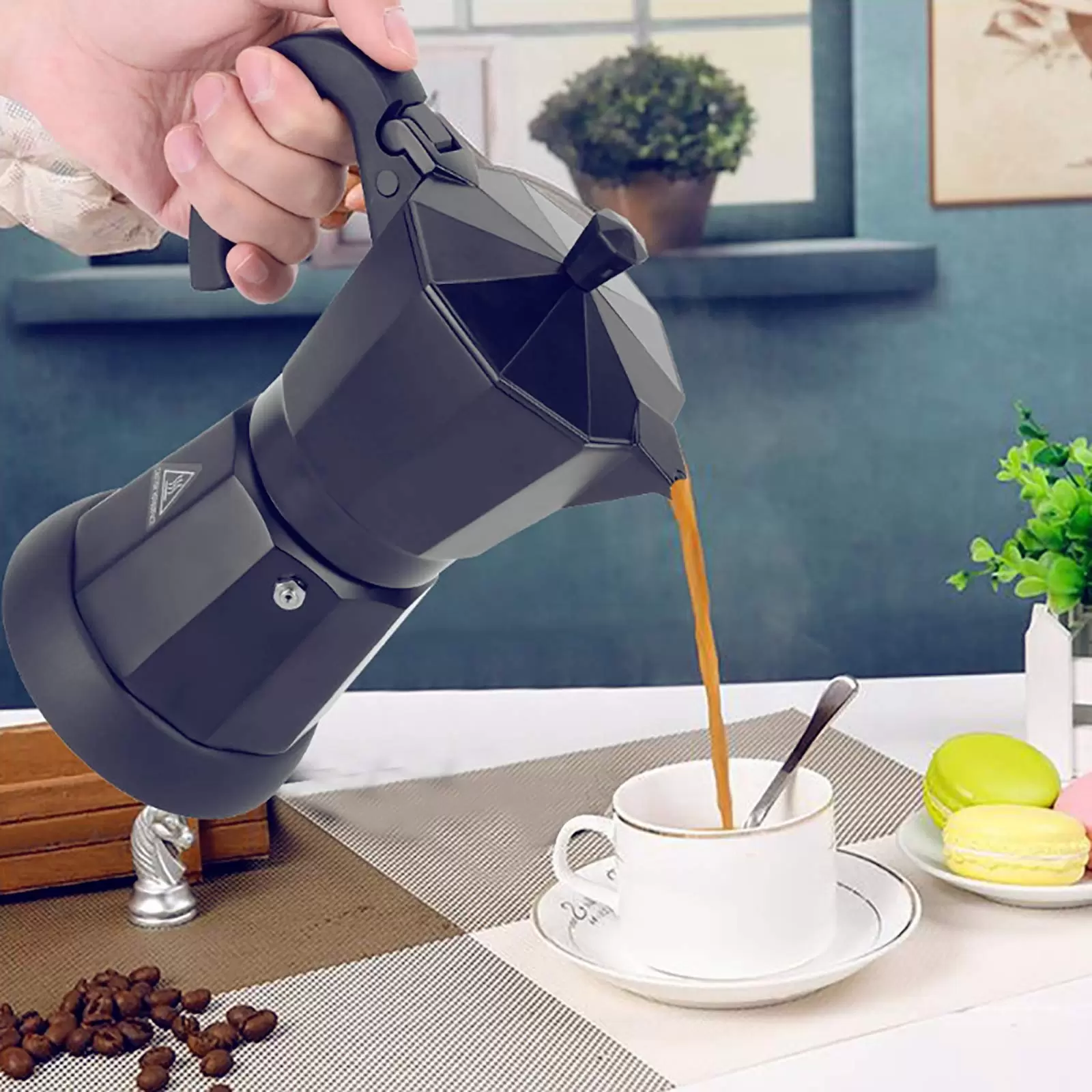 Electric Espresso Coffee Maker Moka Coffee Maker Black Aluminum Espresso Coffee Maker 6 Cups 300ml