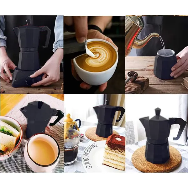 Electric Espresso Coffee Maker Moka Coffee Maker Black Aluminum Espresso Coffee Maker 6 Cups 300ml