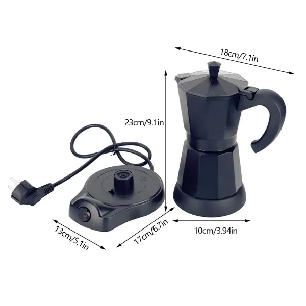 Electric Espresso Coffee Maker Moka Coffee Maker Black Aluminum Espresso Coffee Maker 6 Cups 300ml