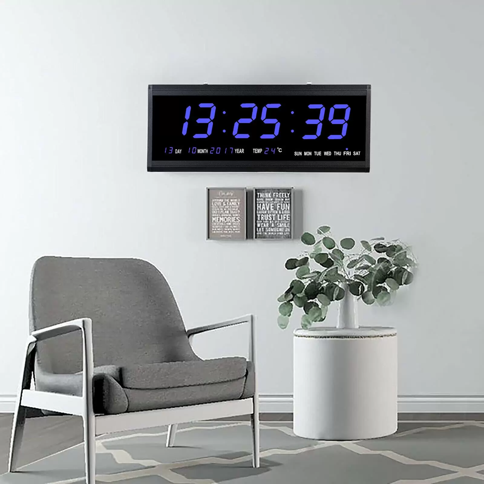 LED Digital Wall Clock with Date and Temperature Display - 480 x 190 x 30 mm LED Digital Wall Clock with Date and Temperature Display - 480 x 190 x 30 mm
