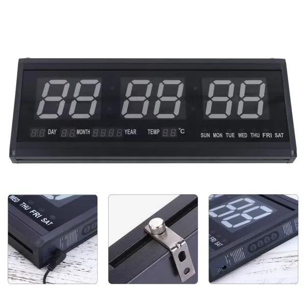 LED Digital Wall Clock with Date and Temperature Display - 480 x 190 x 30 mm