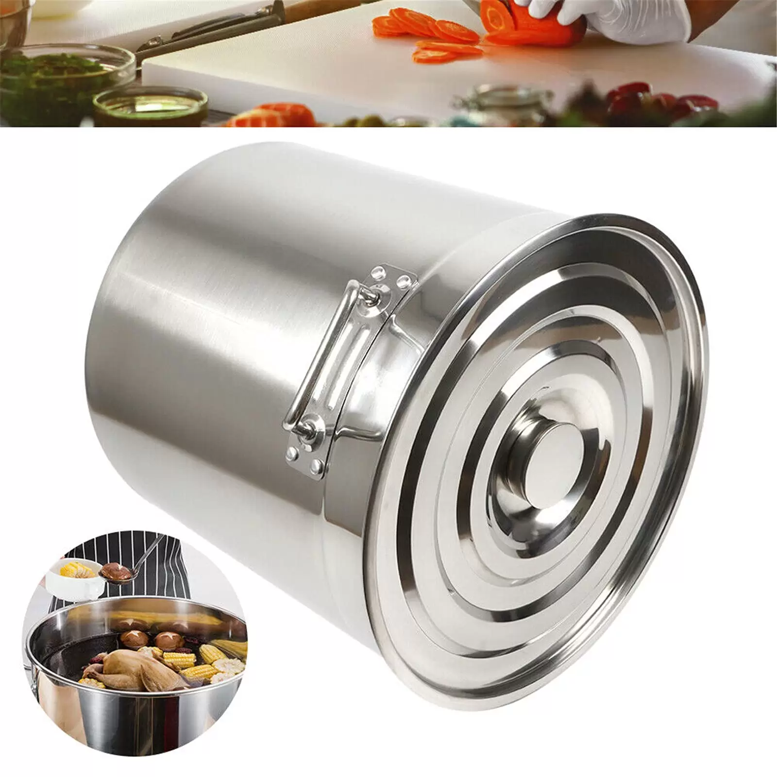 Stainless steel pot 35/50/70 L with lid, reinforced side handles, stainless steel, high-gloss polished surface Stainless steel pot 35/50/70 L with lid, reinforced side handles, stainless steel, high-gloss polished surface
