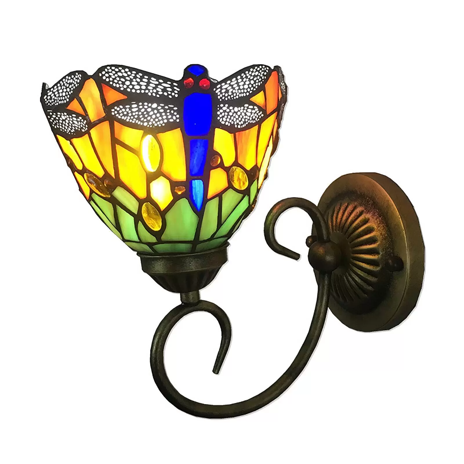 Colored glass LED wall light for hallway - dragonfly light - front lighting E27 Gallery Passage wall light