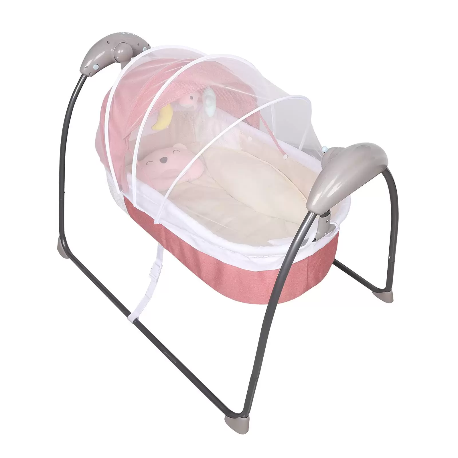Electric Remote Baby Bouncer Auto-Swing Chair Cradle Rocker Sleep Curtain Bed With 3 Modes And 3 Timing Levels And Smart Bluetooth For 0-12 Months Baby