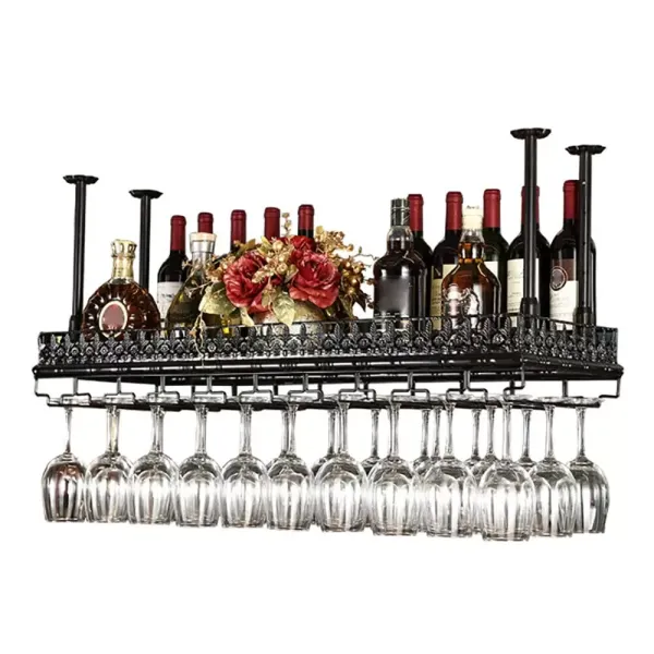 Wine Rack Metal Hanging Shelf Adjustable Height Wine Glass Holder 48 Bottle Holder Storage for Bar Ceiling Hanging Wine Glass Holder (100cm Black)