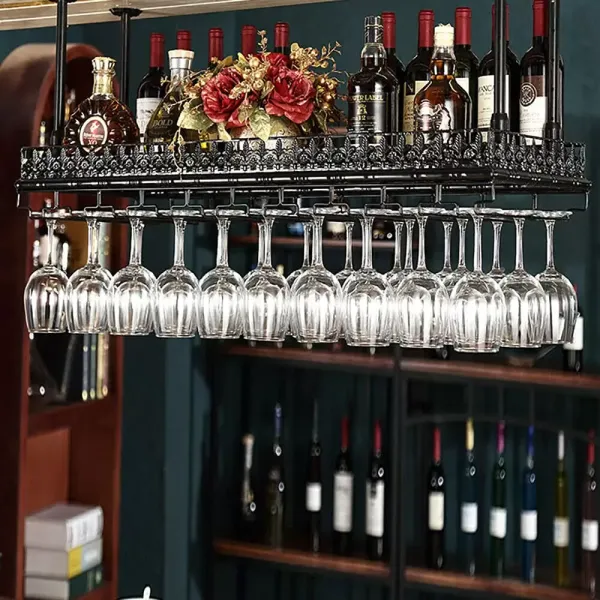 Wine Rack Metal Hanging Shelf Adjustable Height Wine Glass Holder 48 Bottle Holder Storage for Bar Ceiling Hanging Wine Glass Holder (100cm Black)
