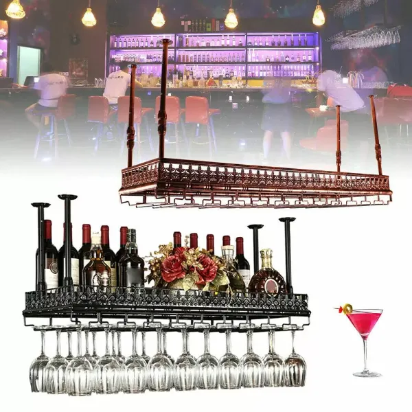 Wine Rack Metal Hanging Shelf Adjustable Height Wine Glass Holder 48 Bottle Holder Storage for Bar Ceiling Hanging Wine Glass Holder (100cm Black) Wine Rack Metal Hanging Shelf Adjustable Height Wine Glass Holder 48 Bottle Holder Storage for Bar Ceiling Hanging Wine Glass Holder (100cm Black)