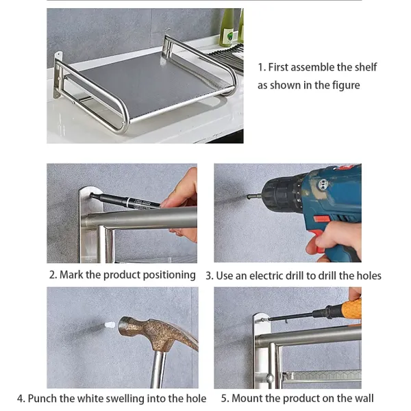 Stainless Steel Microwave Stand for Microwave with 6 Hooks