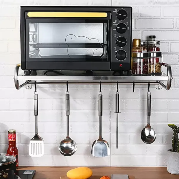 Stainless Steel Microwave Stand for Microwave with 6 Hooks
