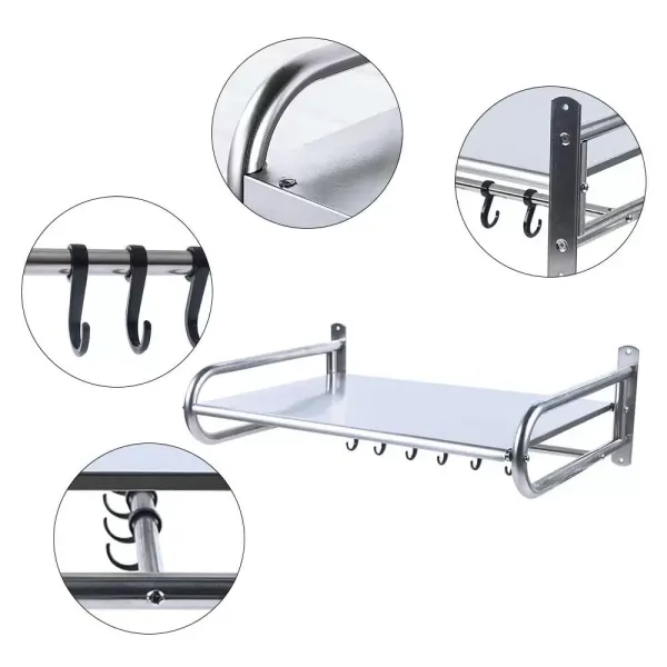 Stainless Steel Microwave Stand for Microwave with 6 Hooks