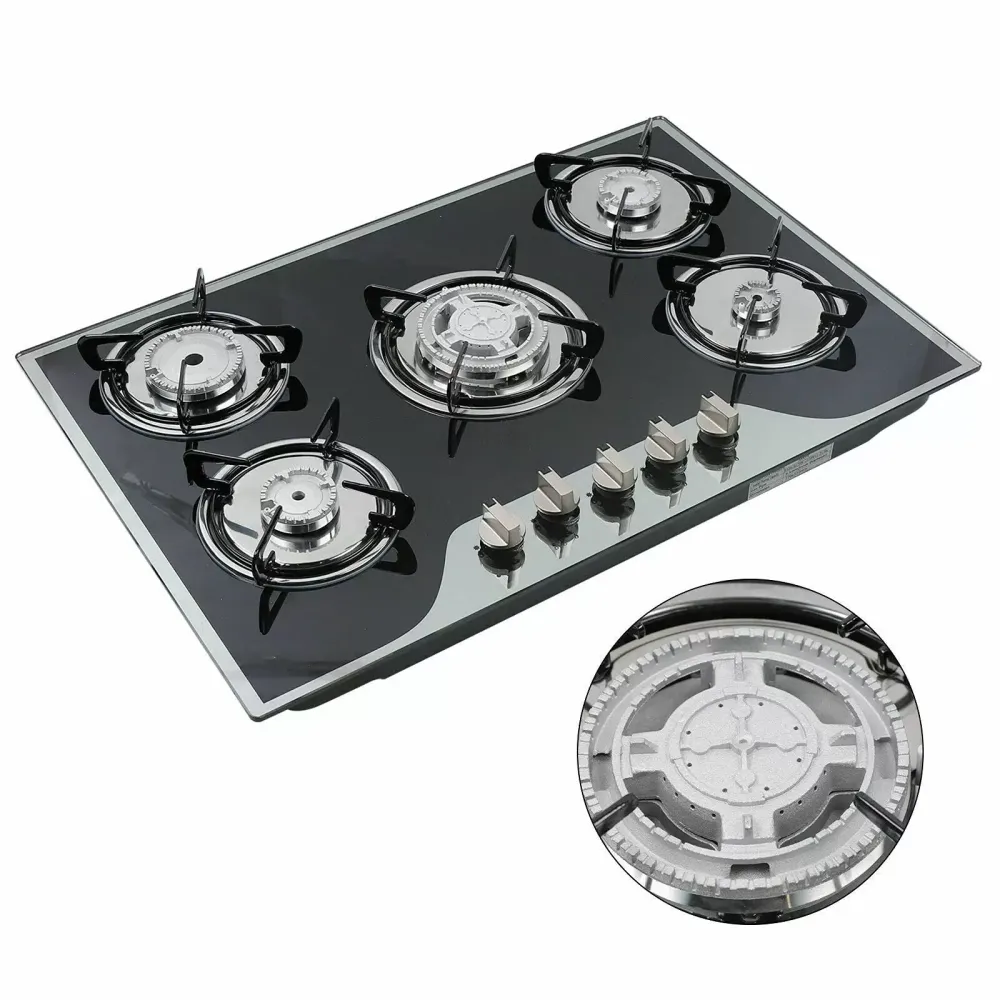 5 Flame Gas Cooker Gas Stove Built-in Oven Natural Gas LPG Gas Hob Cooktop Built-in 5 Burner Stove Hob Cooktop Tempered Glass for a Wide Variety of Kitchen Cooks
