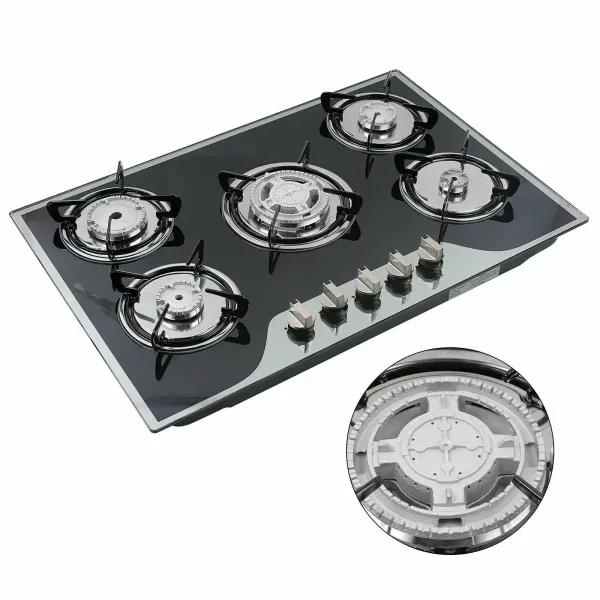 5 Flame Gas Cooker Gas Stove Built-in Oven Natural Gas LPG Gas Hob Cooktop Built-in 5 Burner Stove Hob Cooktop Tempered Glass for a Wide Variety of Kitchen Cooks