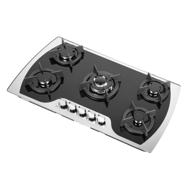 5 Burner Built In Gas Hob LPG/NG Automatic Pulse Ignition Glass Ceramic Propane For Natural Gas 35"Gas Cooktop Stove Top 5 Burners Tempered Glass Black