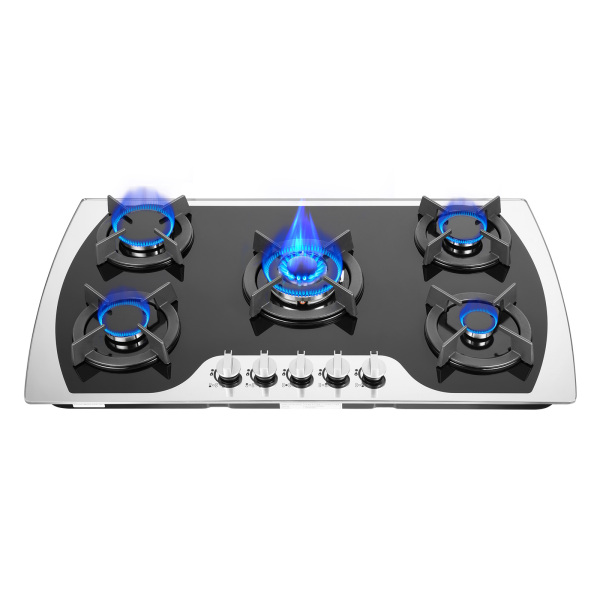 5 Burner Built In Gas Hob LPG/NG Automatic Pulse Ignition Glass Ceramic Propane For Natural Gas 35"Gas Cooktop Stove Top 5 Burners Tempered Glass Black