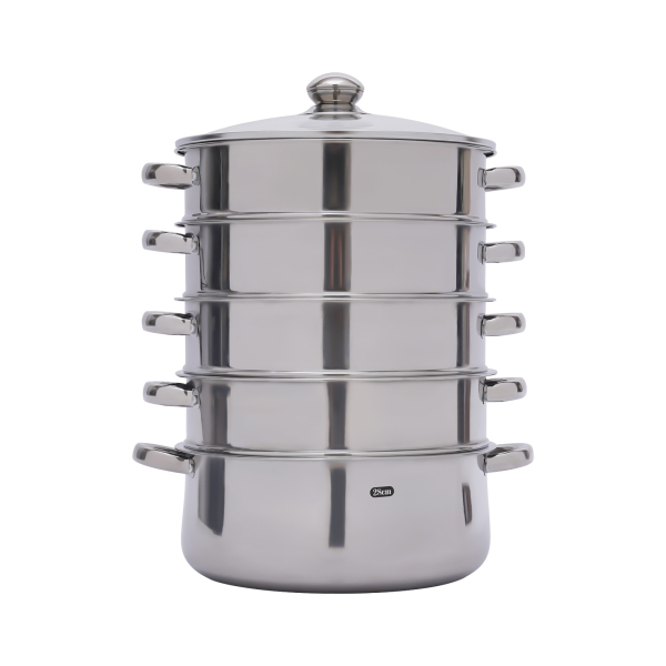 5-Tier Stainless Steel Steamer Multi-Function Steamer with Glass Lid 28cm Compatible With Gas Ovens Stovetops Induction 11*17.71 in Silver
