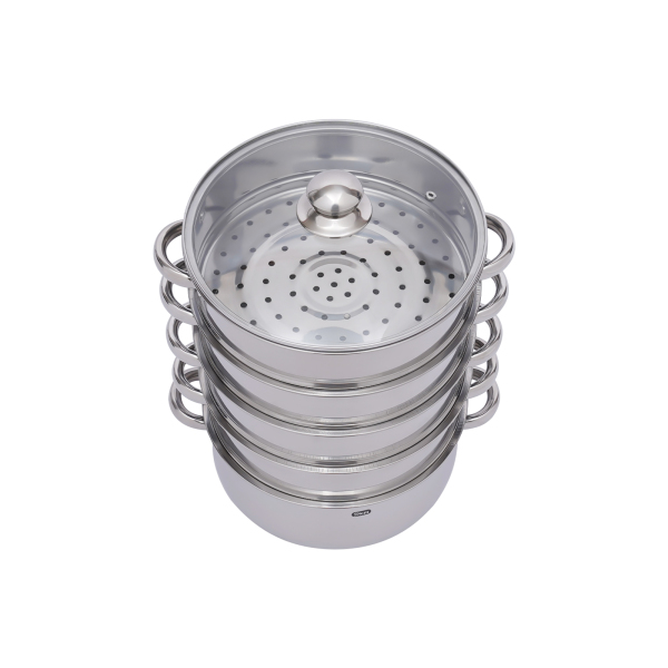 5-Tier Stainless Steel Steamer Multi-Function Steamer with Glass Lid 28cm Compatible With Gas Ovens Stovetops Induction 11*17.71 in Silver