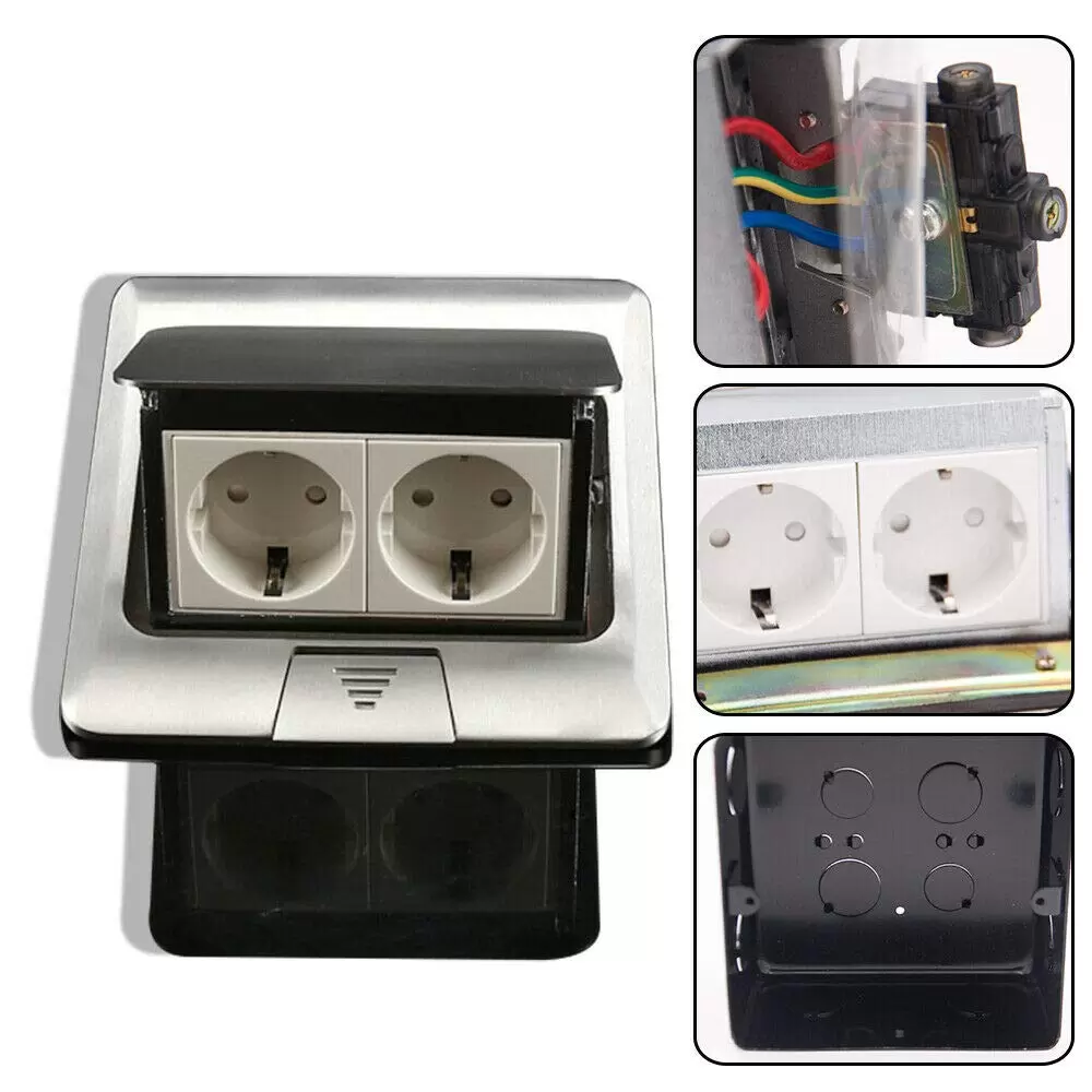 Integrated pop-up floor socket - Integrated European standard floor socket - 2 floor sockets - Wall socket - Installation depth: 65 mm Integrated pop-up floor socket - Integrated European standard floor socket - 2 floor sockets - Wall socket - Installation depth: 65 mm