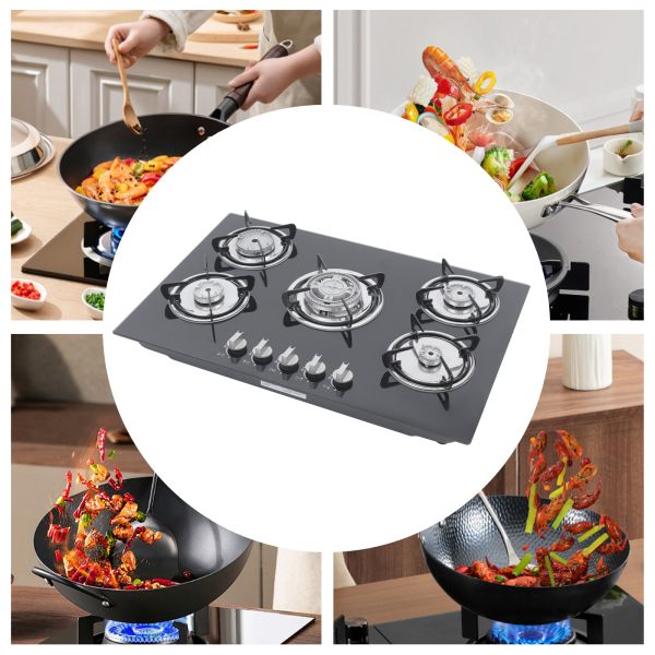 30" Stove Top Gas Cooktop Burner Kitchen Cooking LPG / Propane with 5 Burners Easy to Clean Built in Tempered Glass Gas Cooktop 5 Burners Kitchen