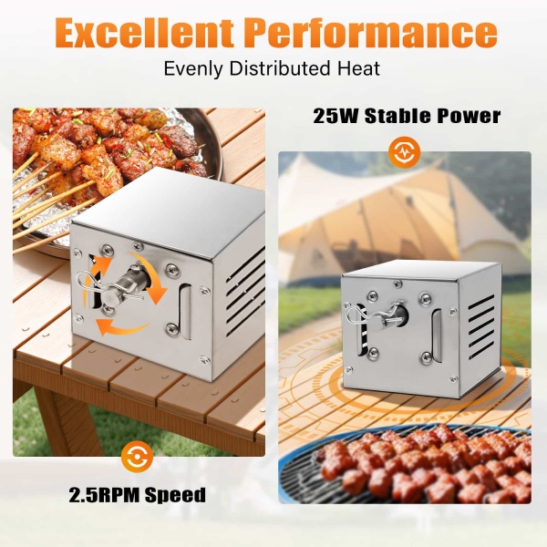 Electric motor for barbecue in stainless steel 25 W - For rotisserie and more than 2.5 rpm - 60 kg