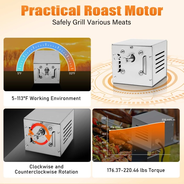 Electric motor for barbecue in stainless steel 25 W - For rotisserie and more than 2.5 rpm - 60 kg