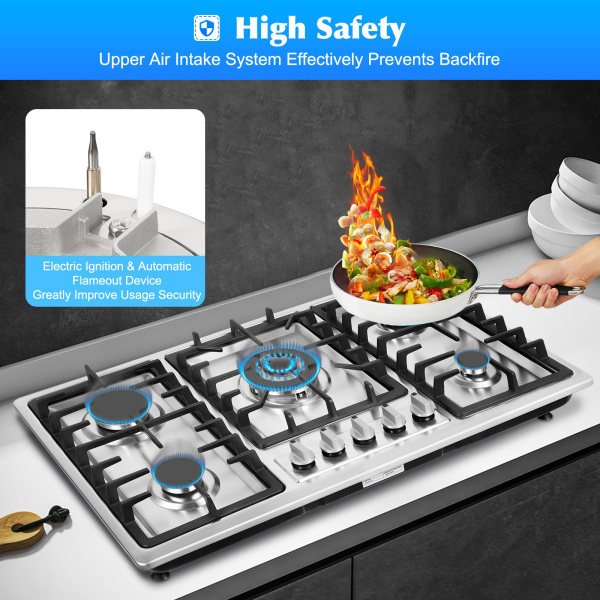 5 Zone Gas Cooktop - 13.25 Inch 5 Burner Camping Stove - Gas/Electric Stove/Gas Stove/Gas Stove/Natural Gas