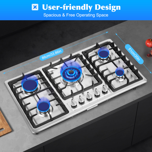 5 Zone Gas Cooktop - 13.25 Inch 5 Burner Camping Stove - Gas/Electric Stove/Gas Stove/Gas Stove/Natural Gas