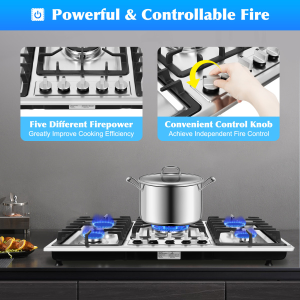 5 Zone Gas Cooktop - 13.25 Inch 5 Burner Camping Stove - Gas/Electric Stove/Gas Stove/Gas Stove/Natural Gas