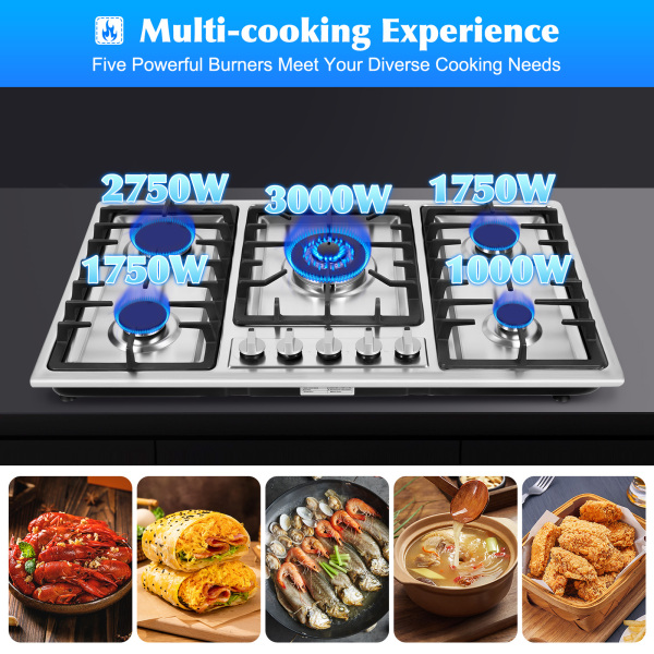 5 Zone Gas Cooktop - 13.25 Inch 5 Burner Camping Stove - Gas/Electric Stove/Gas Stove/Gas Stove/Natural Gas