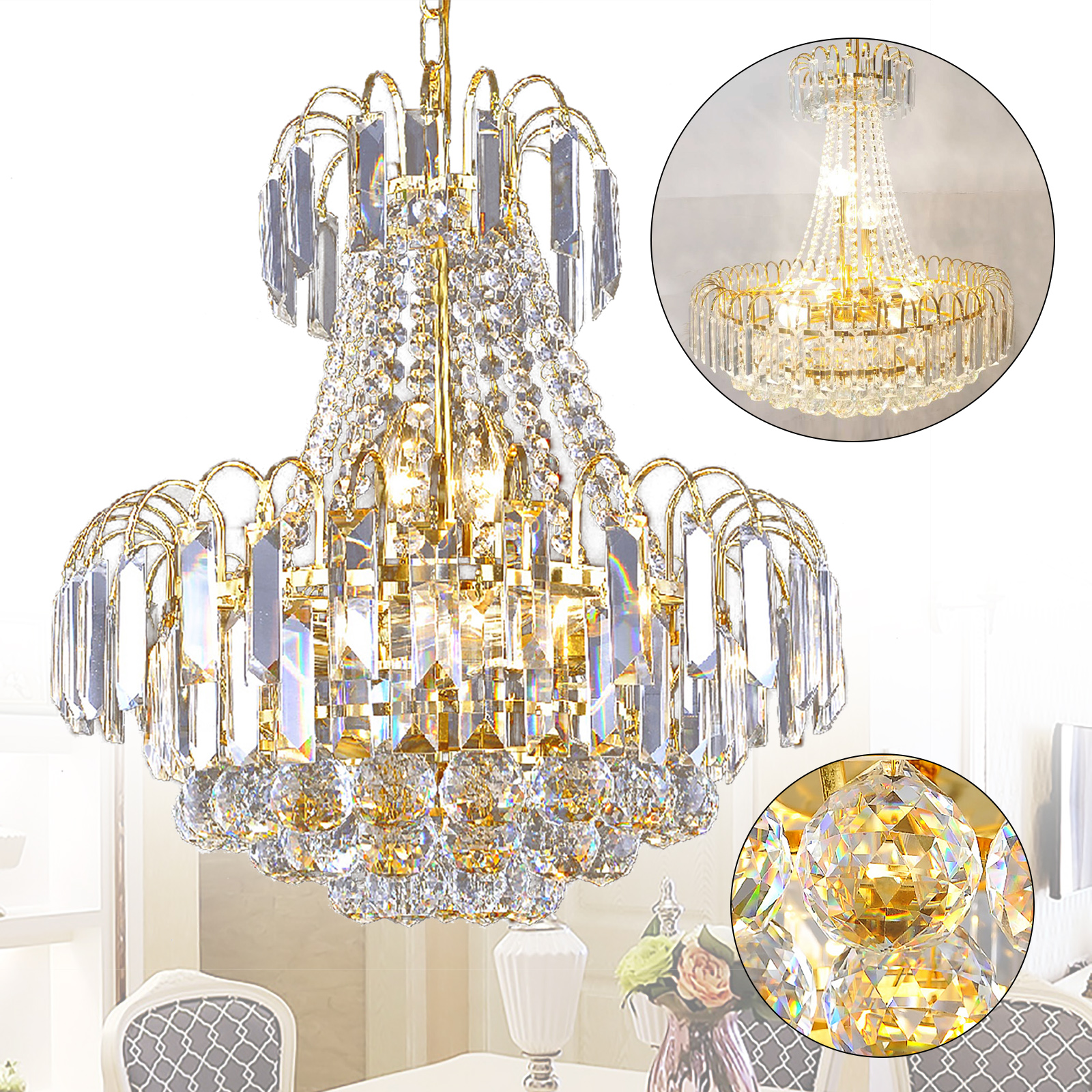 CNCEST Modern Crystal Chandelier Gold Plated K9 Crystal Ball Raindrop Luxurious Elegant Pendant Lamp Lighting for Bedroom Living Room