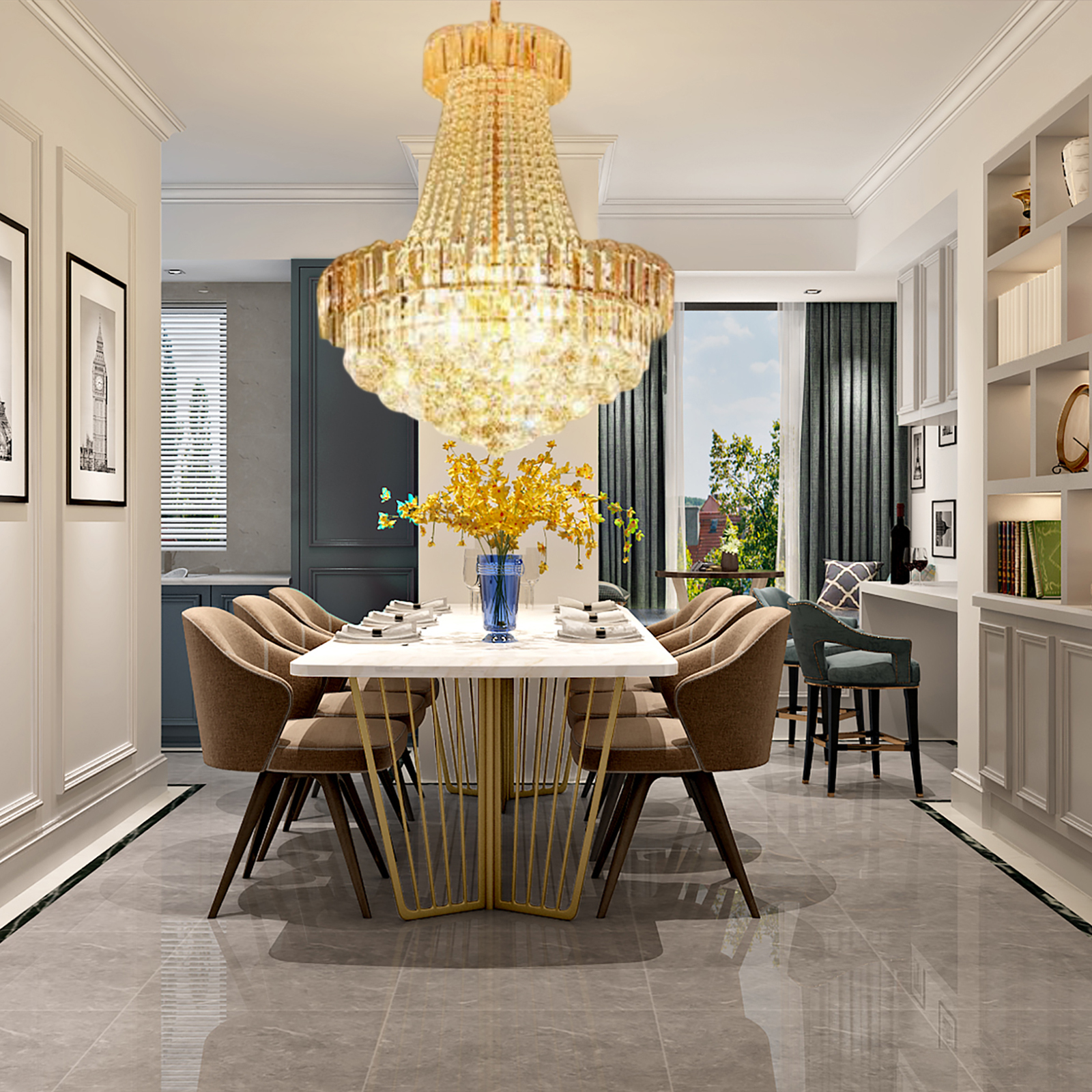 CNCEST Modern Crystal Chandelier Gold Plated K9 Crystal Ball Raindrop Luxurious Elegant Pendant Lamp Lighting for Bedroom Living Room