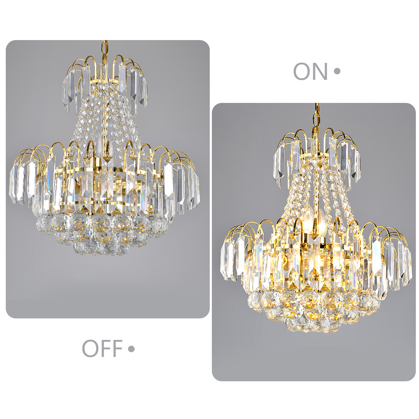 CNCEST Modern Crystal Chandelier Gold Plated K9 Crystal Ball Raindrop Luxurious Elegant Pendant Lamp Lighting for Bedroom Living Room