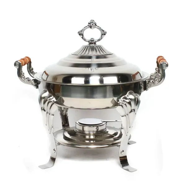 Round Chafing Dish Stainless Steel Warming Trays Hotplate Food Warmer Chafer Insulation w/Lid Durable Food Service Equipment