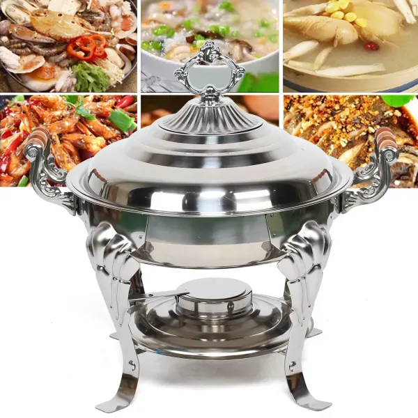 Round Chafing Dish Stainless Steel Warming Trays Hotplate Food Warmer Chafer Insulation w/Lid Durable Food Service Equipment Round Chafing Dish Stainless Steel Warming Trays Hotplate Food Warmer Chafer Insulation w/Lid Durable Food Service Equipment
