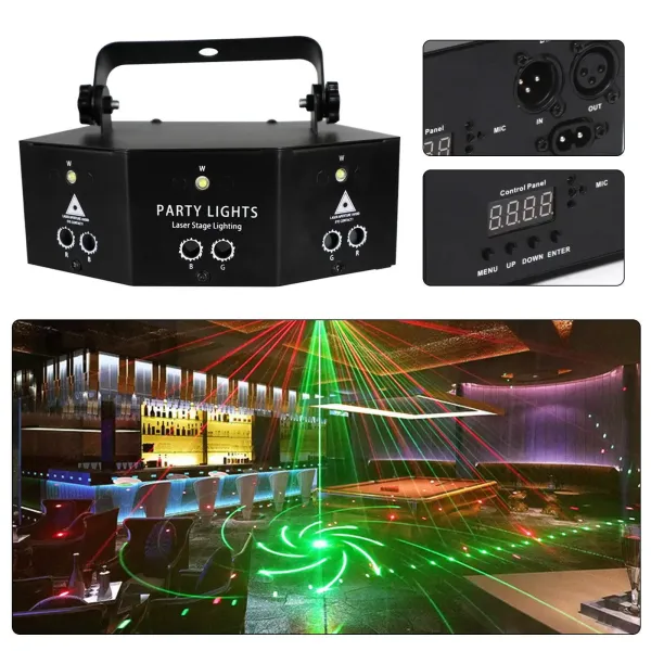 9-Eyes Laser LED RGB Light Strobe Lighting DJ Projector Disco Stage Light with LED Display Multi-functional Remote Control Anti-slip Feet 9-Eyes Laser LED RGB Light Strobe Lighting DJ Projector Disco Stage Light with LED Display Multi-functional Remote Control Anti-slip Feet