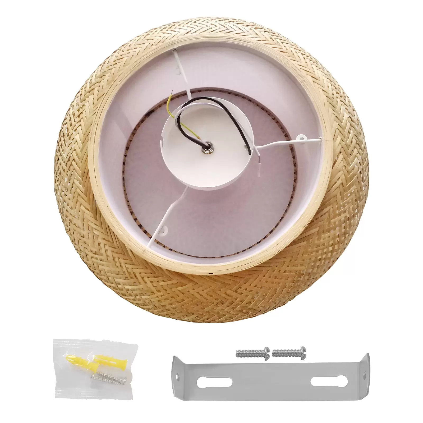 40cm Woven Bamboo Ceiling Light Pendant Lamp Natural Retro Lampshade Bedroom Lamp 3 x E27 for Dining Room Lamp, Living Room Lamp Without Bulb