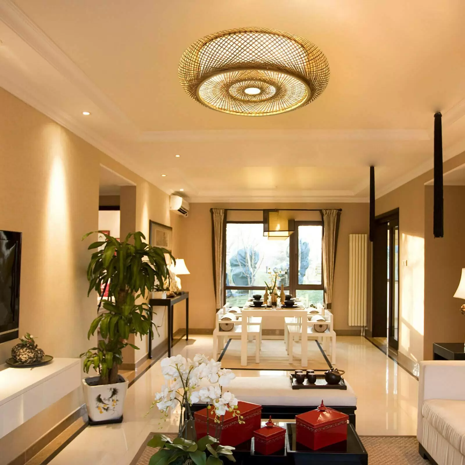 Woven Bamboo Ceiling Light Pendant Light Natural  Retro Vintage Lampshade for Bedroom 3*E27  for Dining Room Lamp